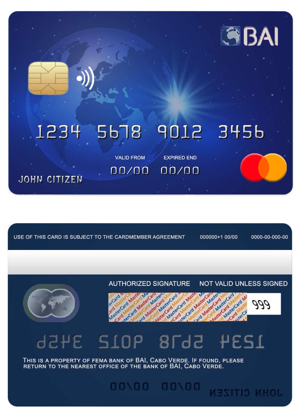 Download Cabo Verde BAI  bank mastercard Photoshop template